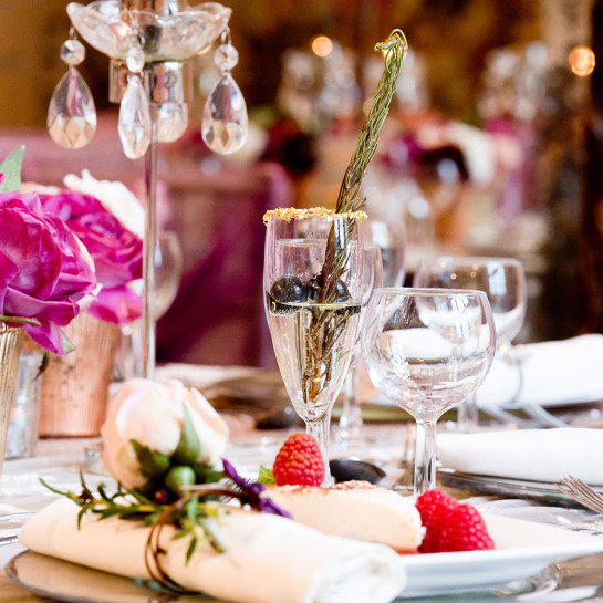 A decadent wedding breakfast in the Great Hall at Burton Court.