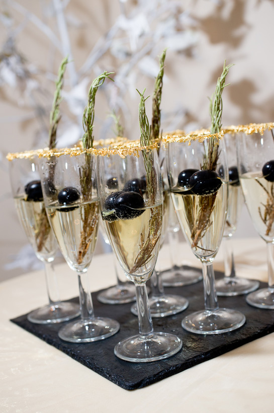 Bespoke reception drinks served at a wedding.