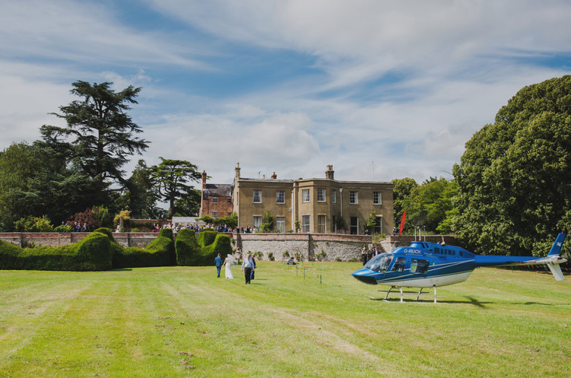 A helicopter is a dramatic way to arrive from the church and a great opportunity to view the beautiful Herefordshire countryside before you arrive for your wedding reception at Burton Court.