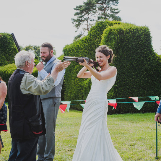 A laser clay shoot is great fun during the initial wedding reception.